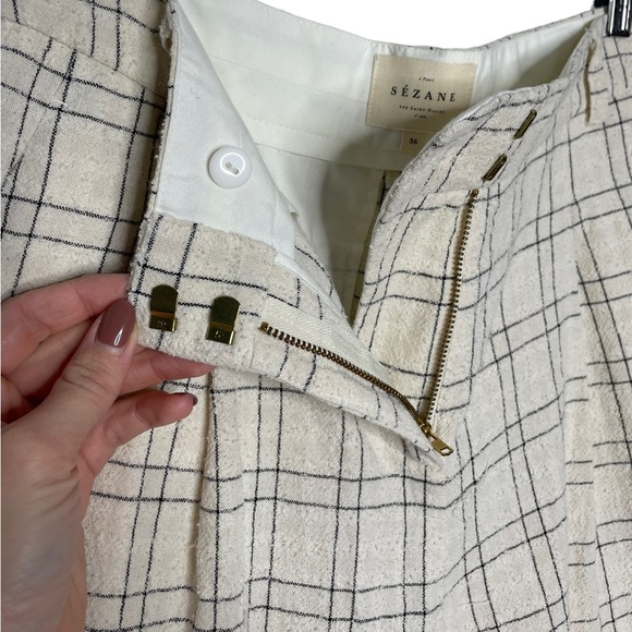 Sezane | Aubin Windowpane Grid Trousers Cream Navy FR 36/US 4 - Picture 5 of 8